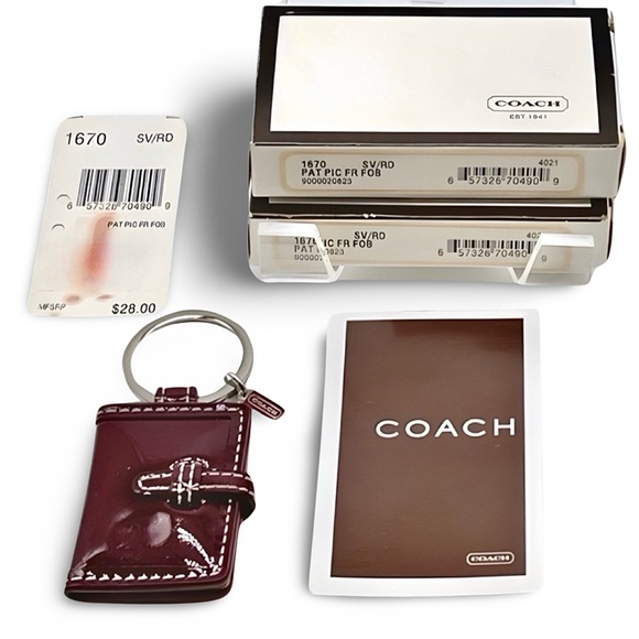 NWT NIB Vintage Coach Picture Frame Keyfob | Red Patent Leather | 1670 - Picture 2 of 6